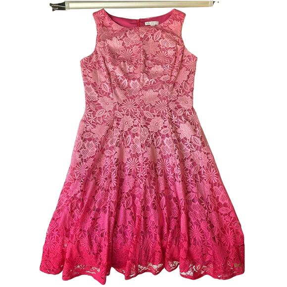 New York & Company Women Dress 6 Pink Floral Fit Flare Lace Sleeveless Boat Neck - Picture 1 of 8
